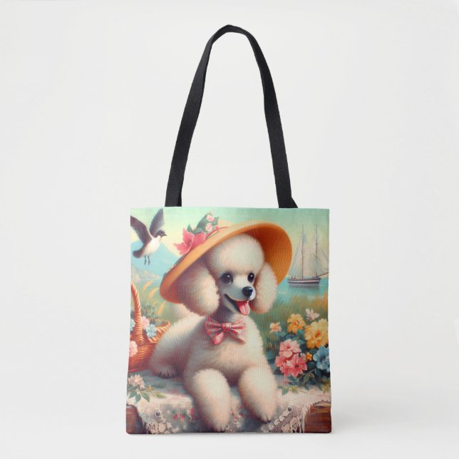 Niedliches Poodle Vintage Malerei (Vorderseite)