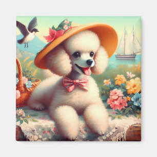 Niedliches Poodle Vintage Malerei Magnet
