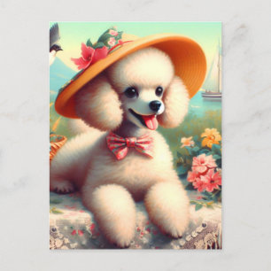 Niedliches Poodle Vintage Malerei Postkarte