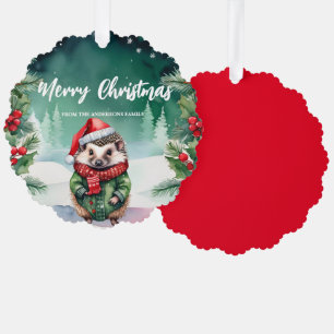 Niedliches porcupine Weihnachtsfeiertag Familie Ornament Karte