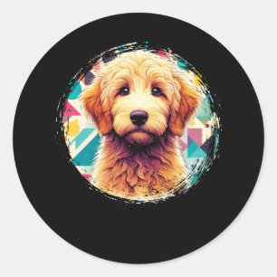 Niedliches Portrait Goldendoodle Dog on Golden Doo Runder Aufkleber