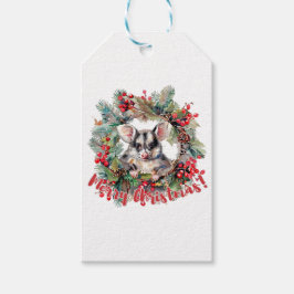 Niedliches Possum in Beeren. Frohe Weihnachten Geschenkanhänger