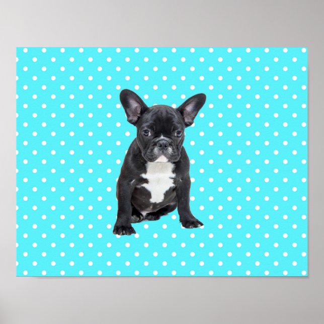 Niedliches Poster von Bulldog Blue Polka Doster (Vorne)