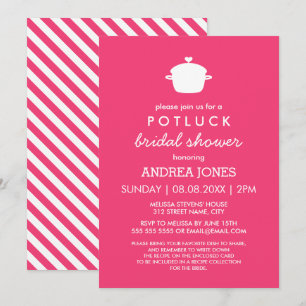 Niedliches Potluck-Brautparty Hot Pink White Einladung