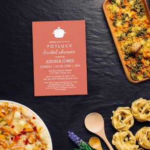 Niedliches Potluck-Brautparty   Orange White Einladung