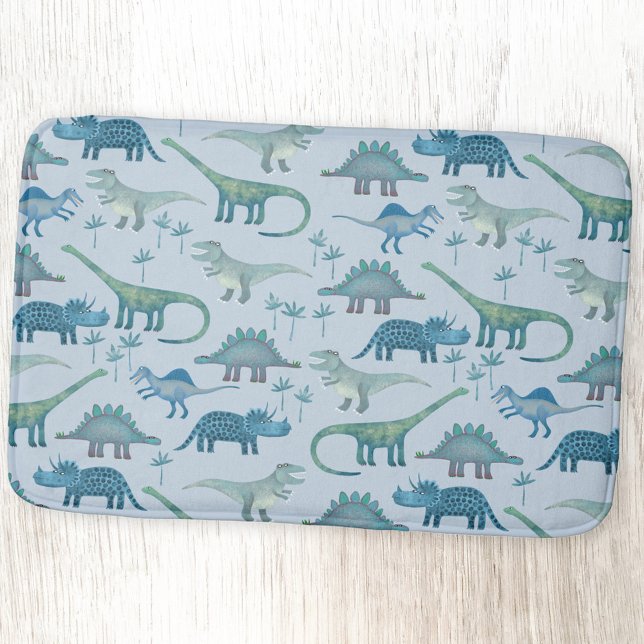 Niedliches prähistorisches Blaues Dinosaurier-Must Badematte (Dinosaur pattern blue bath mat)