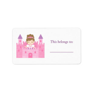 Niedliches Prinzessin-Mädchen in rosa Schloss Adressaufkleber