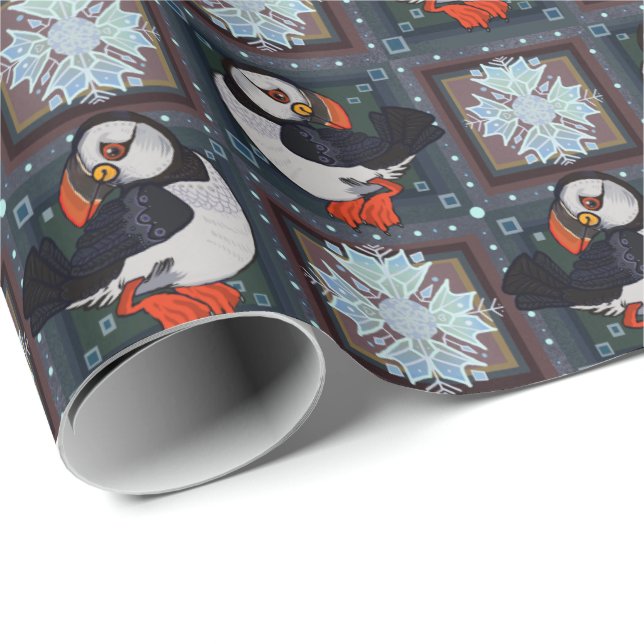 Niedliches Puffsvogel-Wintermuster-Papier Geschenkpapier (Rolleneckpunkt)
