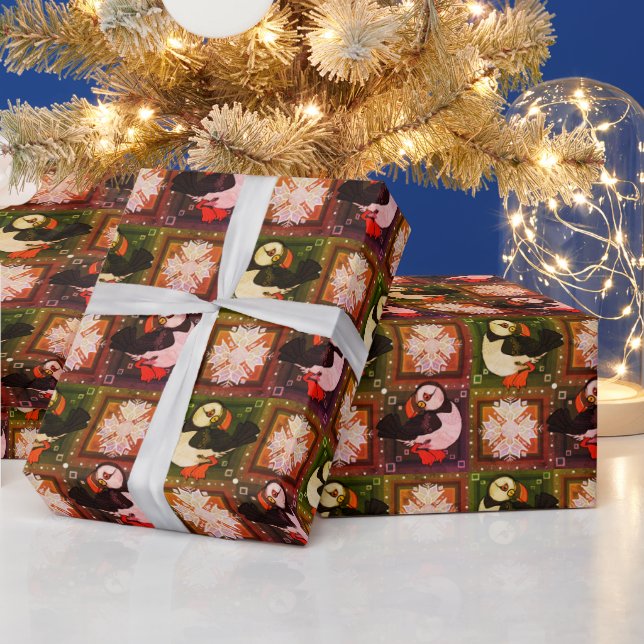 Niedliches Puffsvogel-Wintermuster-Papier Geschenkpapier (Feiertage)