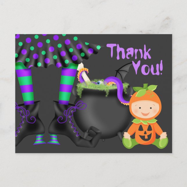 Niedliches Pumpkin Baby n Hexenleder Halloween Vie Postkarte (Vorderseite)