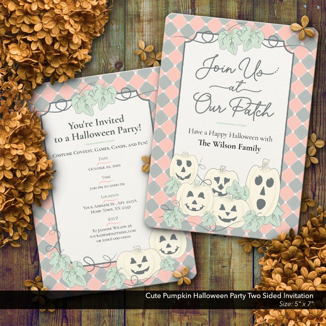 Niedliches Pumpkin-Halloween-Party zweiseitig Einladung (Cute Country Pumpkin Halloween Party Invitation–Two Sided Design)