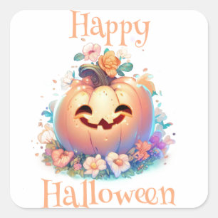 Niedliches Pumpkin Happy Halloween Quadratischer Aufkleber