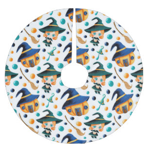 Niedliches Pumpkin Hexenhaus Polyester Weihnachtsbaumdecke