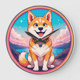 Niedliches Puppy-Cartoon-Design Große Wanduhr