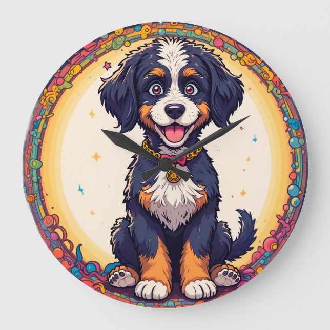 Niedliches Puppy-Cartoon-Design Große Wanduhr (Vorderseite)