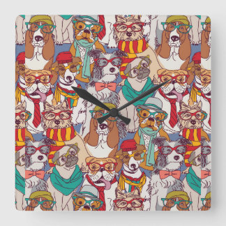 Niedliches Puppy-Fashion-Muster Quadratische Wanduhr