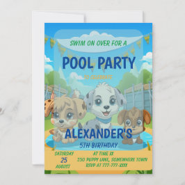 Niedliches Puppy-Pool-Party Personalisiert Geburts Einladung