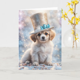 Niedliches Puppy Sweet Face im Neujahr mit Top Hat Karte