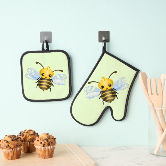 Niedliches Queen Bee Oven Mitt & Pot Holder Set (Insitu (Hängend))