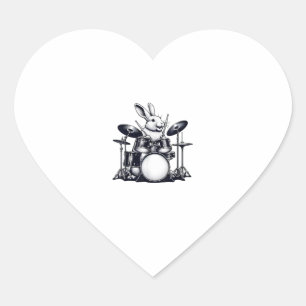 Niedliches Rabbit Bunny Playing Trommeln Rabbits D Herz-Aufkleber