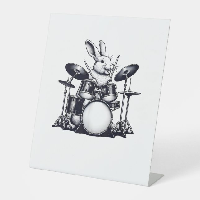 Niedliches Rabbit Bunny Playing Trommeln Rabbits D Sockelschild (Vorderseite)