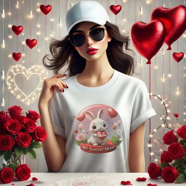 Niedliches Rabbit Valentinherz Liebe T - Shirt (Von Creator hochgeladen)