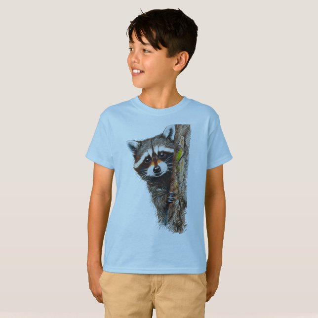 Niedliches Raccoon auf dem T - Shirt der Baumkids (Vorne ganz)