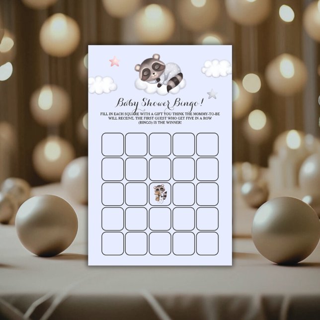Niedliches Raccoon Baby Shooting Game Bingo (Cute Raccoon Baby Shower Game Bingo)