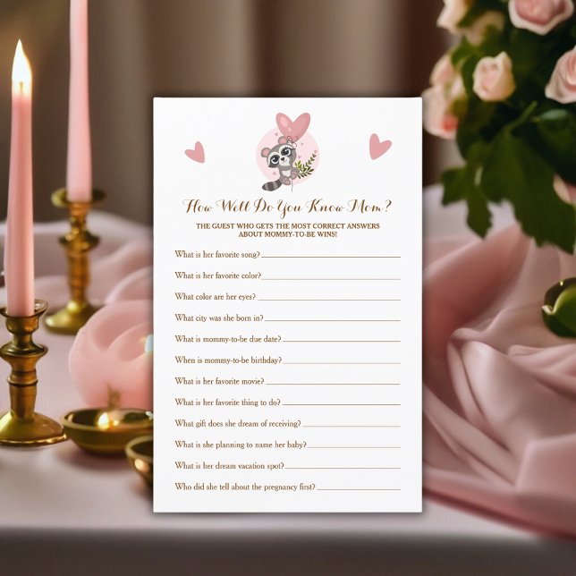 Niedliches Raccoon Baby Shower Game Kennen Sie Mam (Cute Raccoon Baby Shower Game Do You Know Mom?)