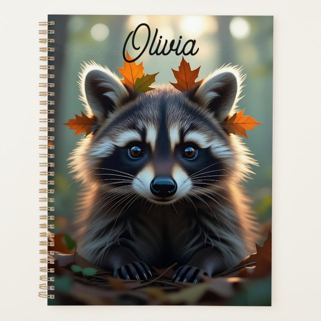 Niedliches Raccoon bei Herbstlauben Personalisiert Planer (Vorderseite)