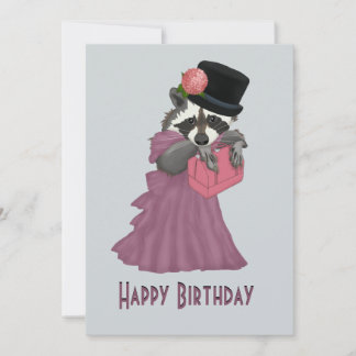 Niedliches Raccoon Girl in einem rosa Kleid Happy Feiertagskarte