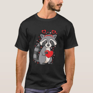 Niedliches Raccoon Holding Herz Liebe Muster Valen T-Shirt