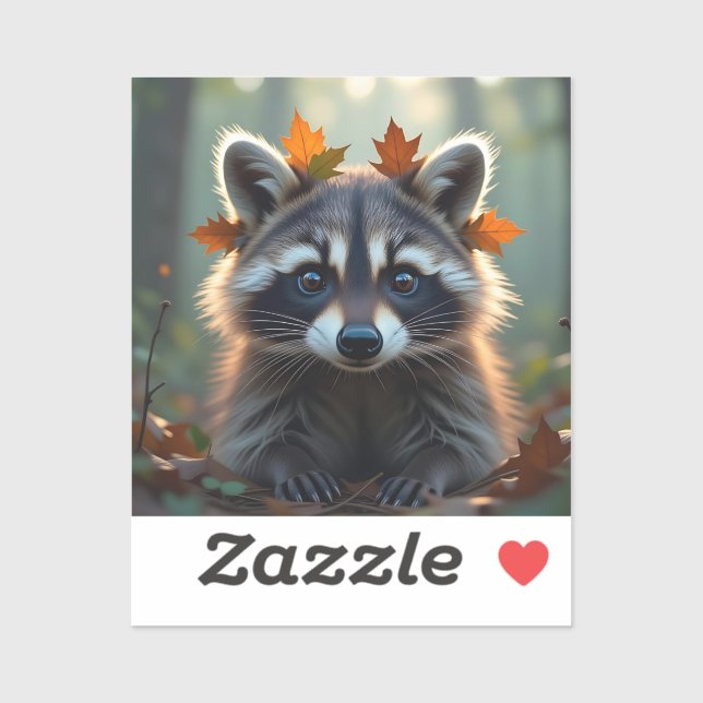 Niedliches Raccoon in Herbstlauben Aufkleber (Blatt)