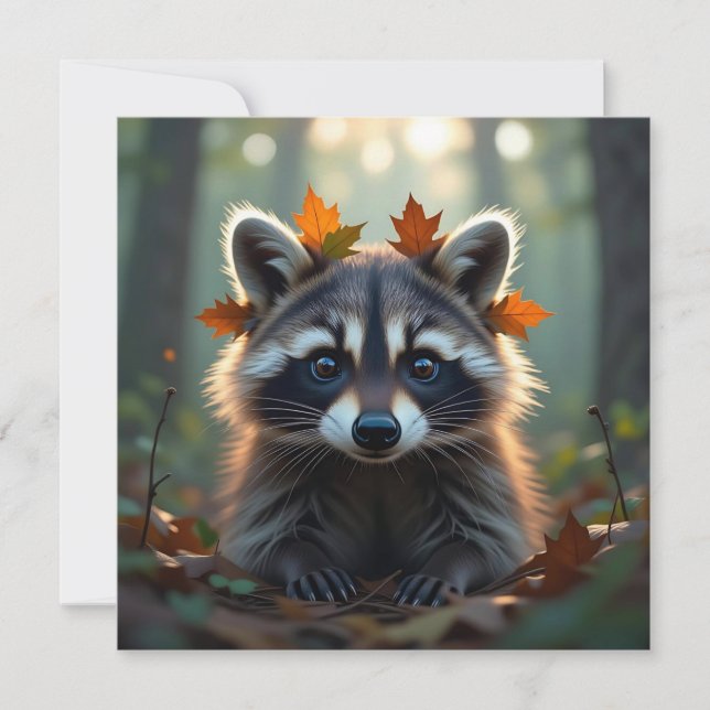 Niedliches Raccoon in Herbstlauben Karte (Vorderseite)