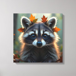 Niedliches Raccoon in Herbstlauben Leinwanddruck