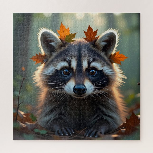Niedliches Raccoon in Herbstlauben Puzzle (Vertikal)