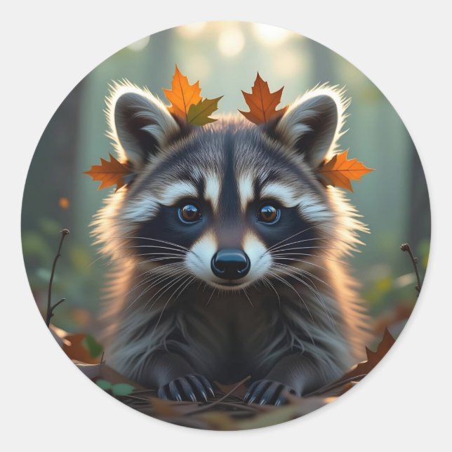 Niedliches Raccoon in Herbstlauben Runder Aufkleber (Vorderseite)