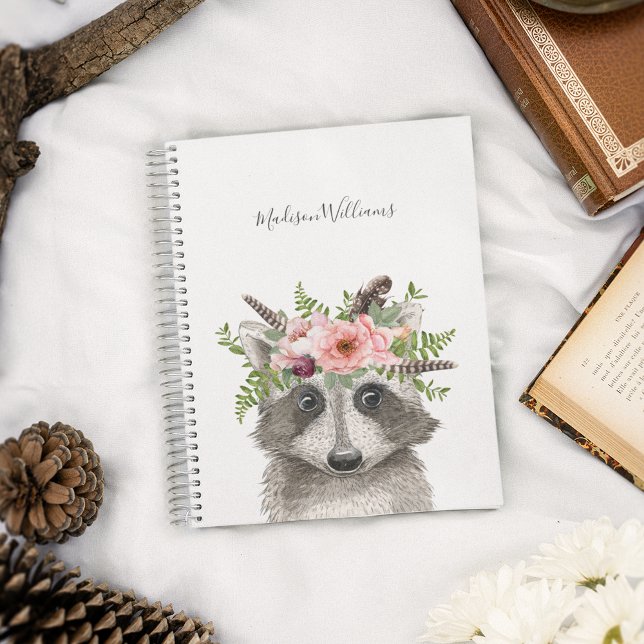 Niedliches Raccoon mit Aquarellblume Notizblock (Von Creator hochgeladen)