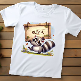 Niedliches Raccoon mit benutzerdefinierbarem Namen Baby T-shirt