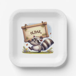 Niedliches Raccoon mit benutzerdefinierbarem Namen Pappteller