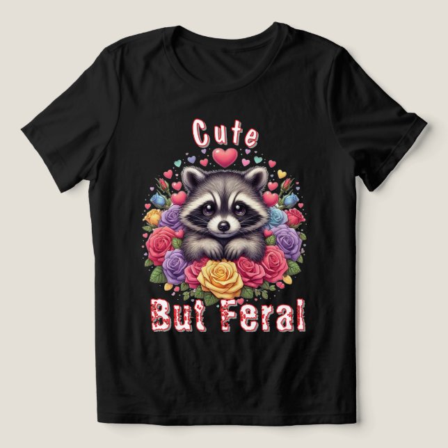 Niedliches Raccoon mit farbenfrohen Blume und Herz Tri-Blend Shirt (Design Vorderseite)