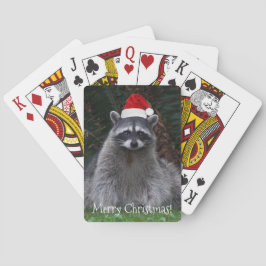 Niedliches Raccoon mit roter Weihnachtsmannmütze Spielkarten