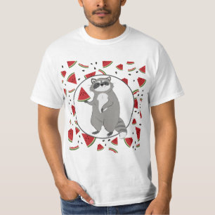Niedliches Raccoon mit Wassermelonen Stücken T-Shirt