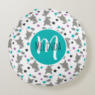 Niedliches Raccoon-Muster Rundes Kissen