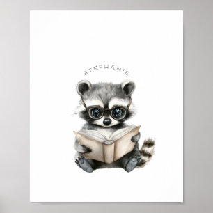 Niedliches Raccoon Reading Poster Print