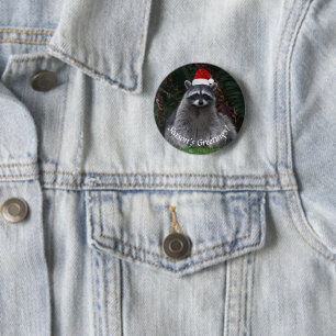 Niedliches Raccoon Rote Weihnachtsmannmütze Urlaub Button