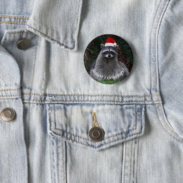 Niedliches Raccoon Rote Weihnachtsmannmütze Urlaub Button (Beispiel)