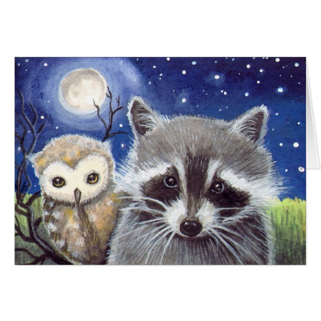 Niedliches Raccoon und Eule Fantasy Art (Vorderseite (Horizontal))