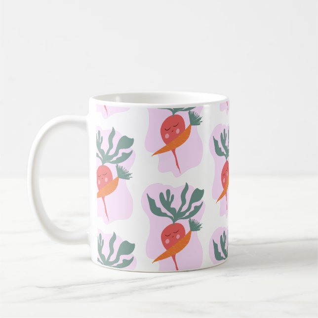 Niedliches Radish- und Carrot-Cartoon-Muster Kaffeetasse (Links)