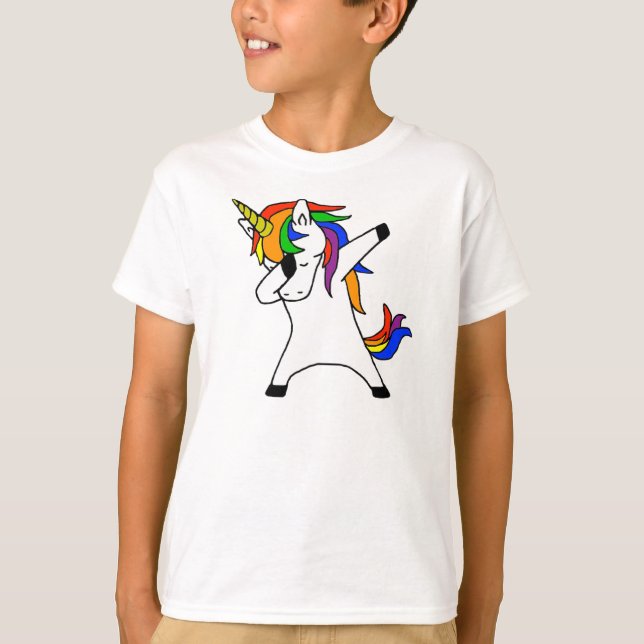Niedliches Rainbow Dabbing Einhorn T-Shirt (Vorderseite)